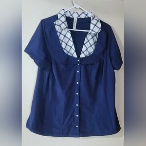 18-20  LA Blues Vintage Navy Blue Short-Sleeve Button Accent Top